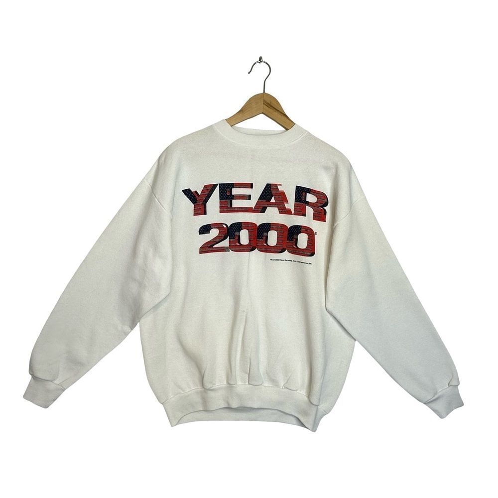 VINTAGE Y2K Year 2000 White Crewneck Sweatshirt Size Large